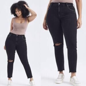 ABERCROMBIE The Skinny High Rise Jeans Curve Love Distressed Black 32 Short
